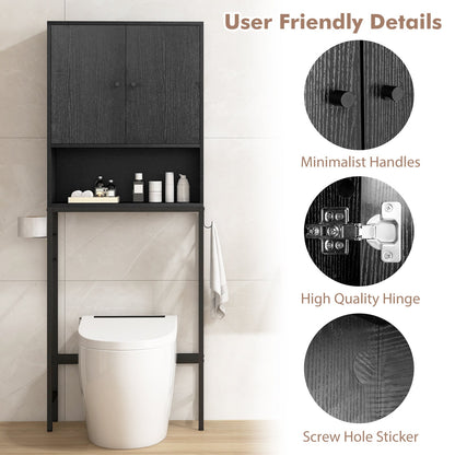 Over The Toilet Storage Cabinet | 2 Doors, Adjustable Shelf – Black