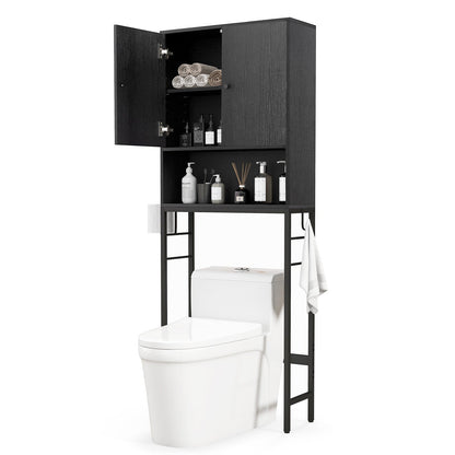 Over The Toilet Storage Cabinet | 2 Doors, Adjustable Shelf – Black