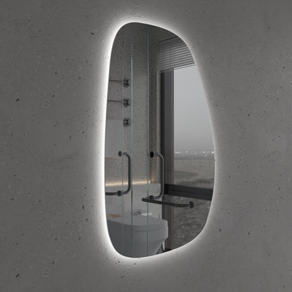 LED Bathroom Mirror Asymmetrical Design – Modern Backlit Wall Mirror with Dimmable Warm & Cool Light