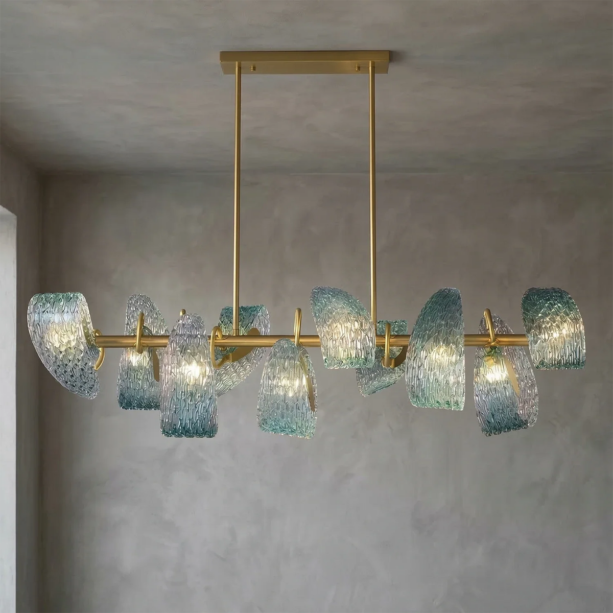 Peacock Blue Petal Art Glass Chandelier