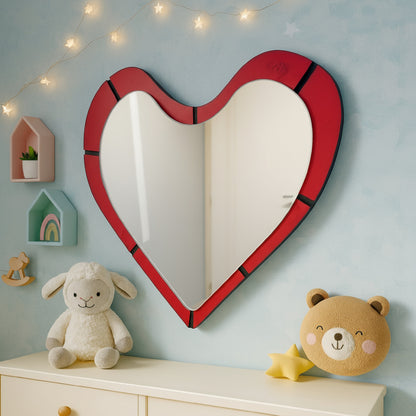 Heart Wall Mirror – Romantic Red wooden Frame Mirror Modern, Aesthetic Decorative Mirror for Bedroom & Living Room