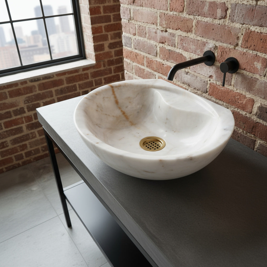 Marble Sink – Carrara Stone Vessel Sink Handmade Bathroom Basin | Oval Vanity Bowl (16"x20"x6")