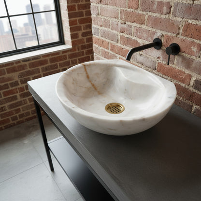 Marble Sink – Carrara Stone Vessel Sink Handmade Bathroom Basin | Oval Vanity Bowl (16"x20"x6")