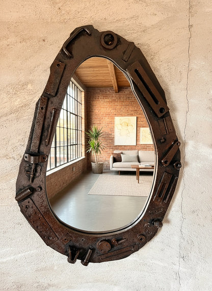 Industrial Wall Mirror – Steampunk MDF Frame Mirror with metal part for Loft & Modern Interiors