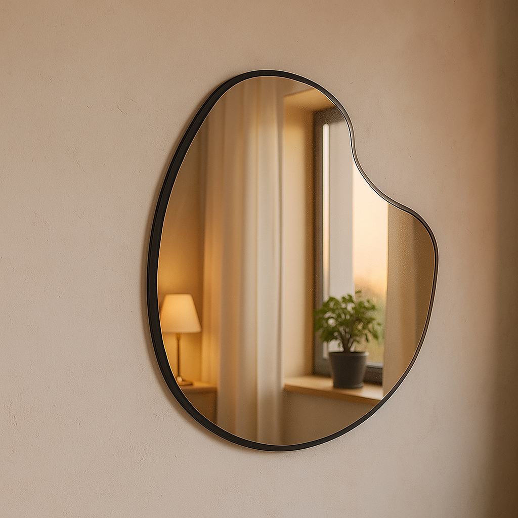 Irregular Bathroom Mirror – Modern Asymmetrical Wall Mirror with Black Frame, Minimalist Vanity Mirror