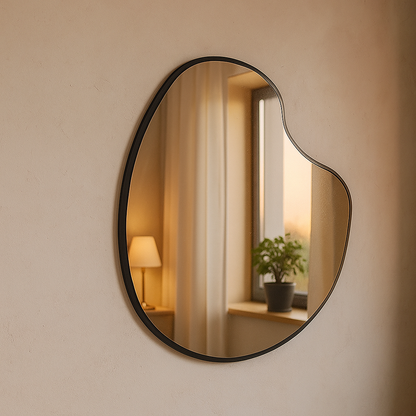 Irregular Bathroom Mirror – Modern Asymmetrical Wall Mirror with Black Frame, Minimalist Vanity Mirror
