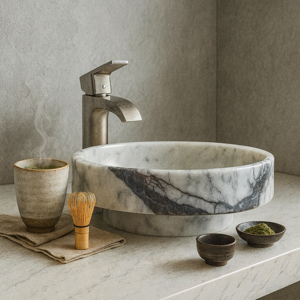 Marble Bathroom Sink – New York Marble Round Vessel Sink Polished | Natural Stone Above Counter Basin