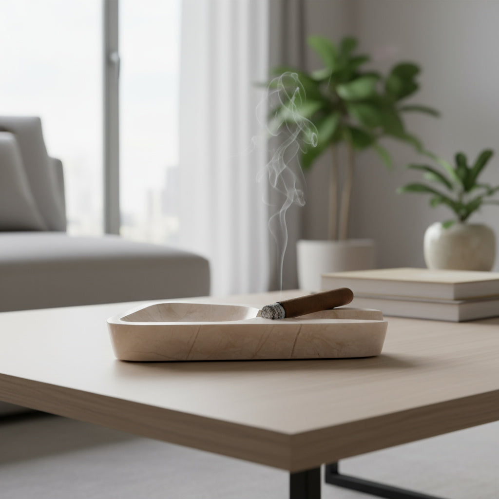 Marble Ashtray – Grey Natural Stone Cigar & Cigarette Holder | Hand-Carved Luxury Ashtray