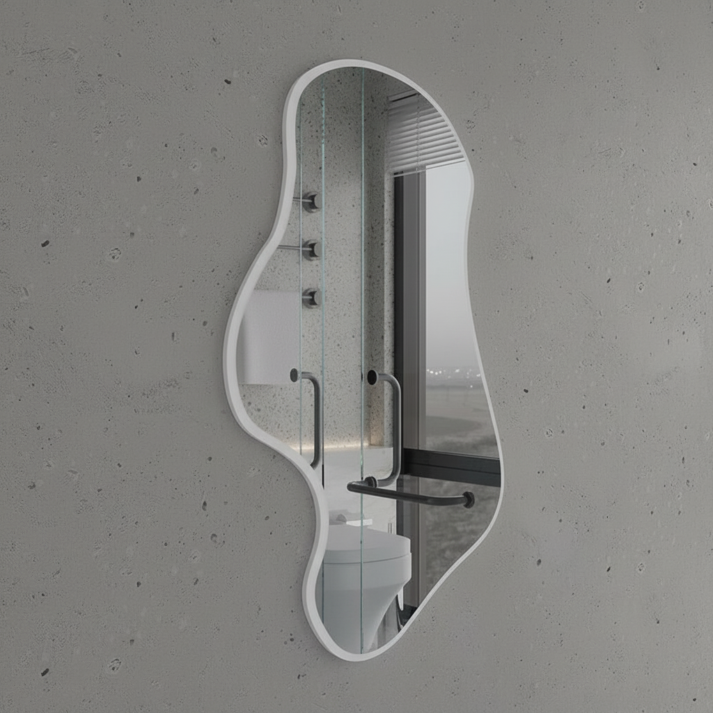 Wavy Irregular Wall Mirror – Modern Asymmetrical Bathroom Mirror with Black Frame