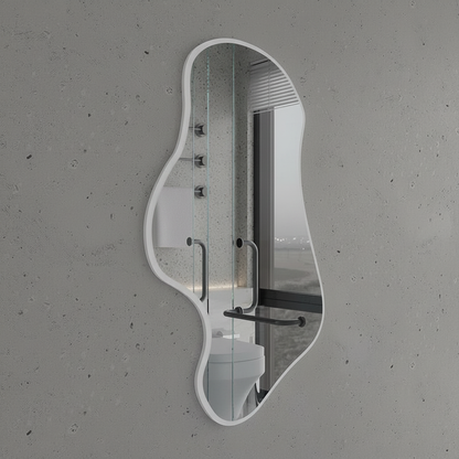 Wavy Irregular Wall Mirror – Modern Asymmetrical Bathroom Mirror with Black Frame