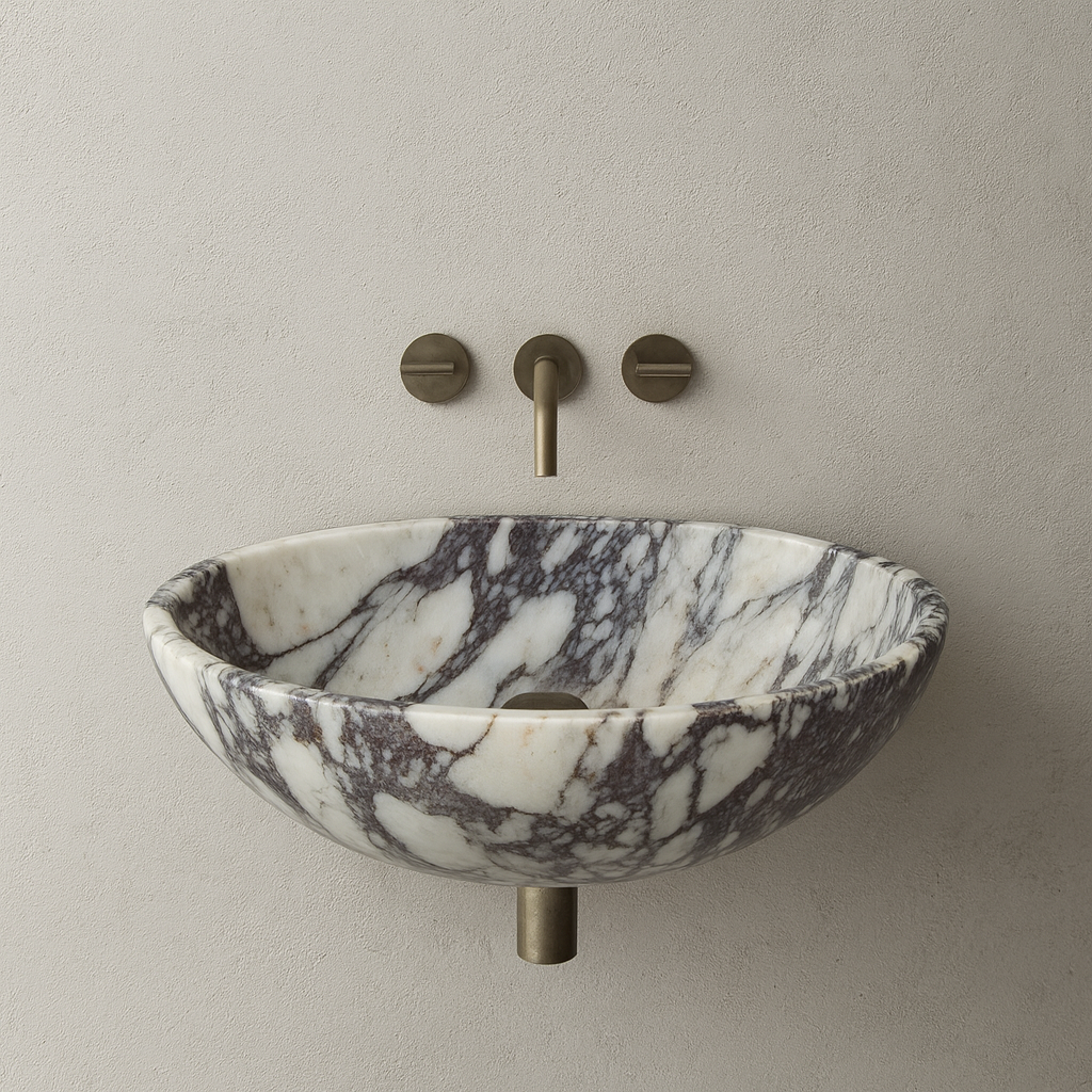 Marble Sink – Calacatta Viola Oval Vessel Bathroom Sink | Natural Stone Above-Counter Basin