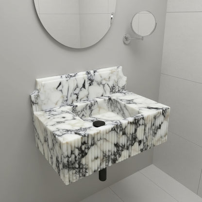 Marble Sink – Calacatta Viola Stone Bathroom Sink | Luxury Fluted Wall-Mount Basin