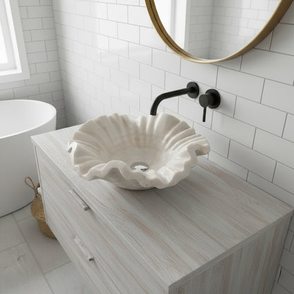 Marble Sink – Luxury Stone Vessel Sink Petal Bowl 17"x17"x6" (43x43x15 cm) Hand-Carved Natural Marble Basin
