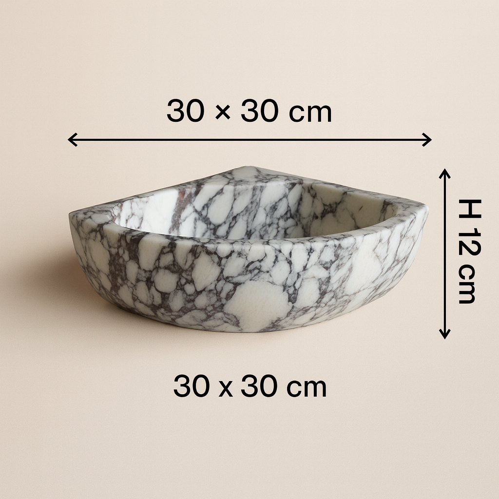 Marble Sink – Calacatta Viola Corner Wall-Mount Vanity Sink | Luxury Natural Stone Bathroom Basin 12"x12"x6"