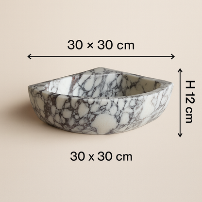 Marble Sink – Calacatta Viola Corner Wall-Mount Vanity Sink | Luxury Natural Stone Bathroom Basin 12"x12"x6"