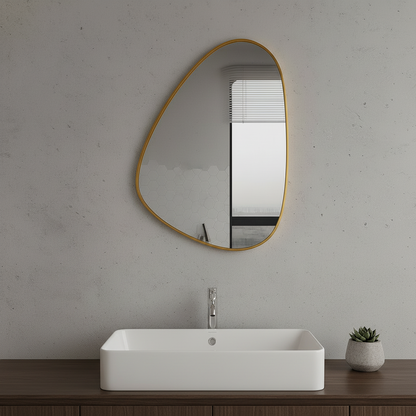 Modern Irregular Bathroom Wall Mirror – Asymmetrical Black Frame Mirror for Vanity, Entryway & Living Room