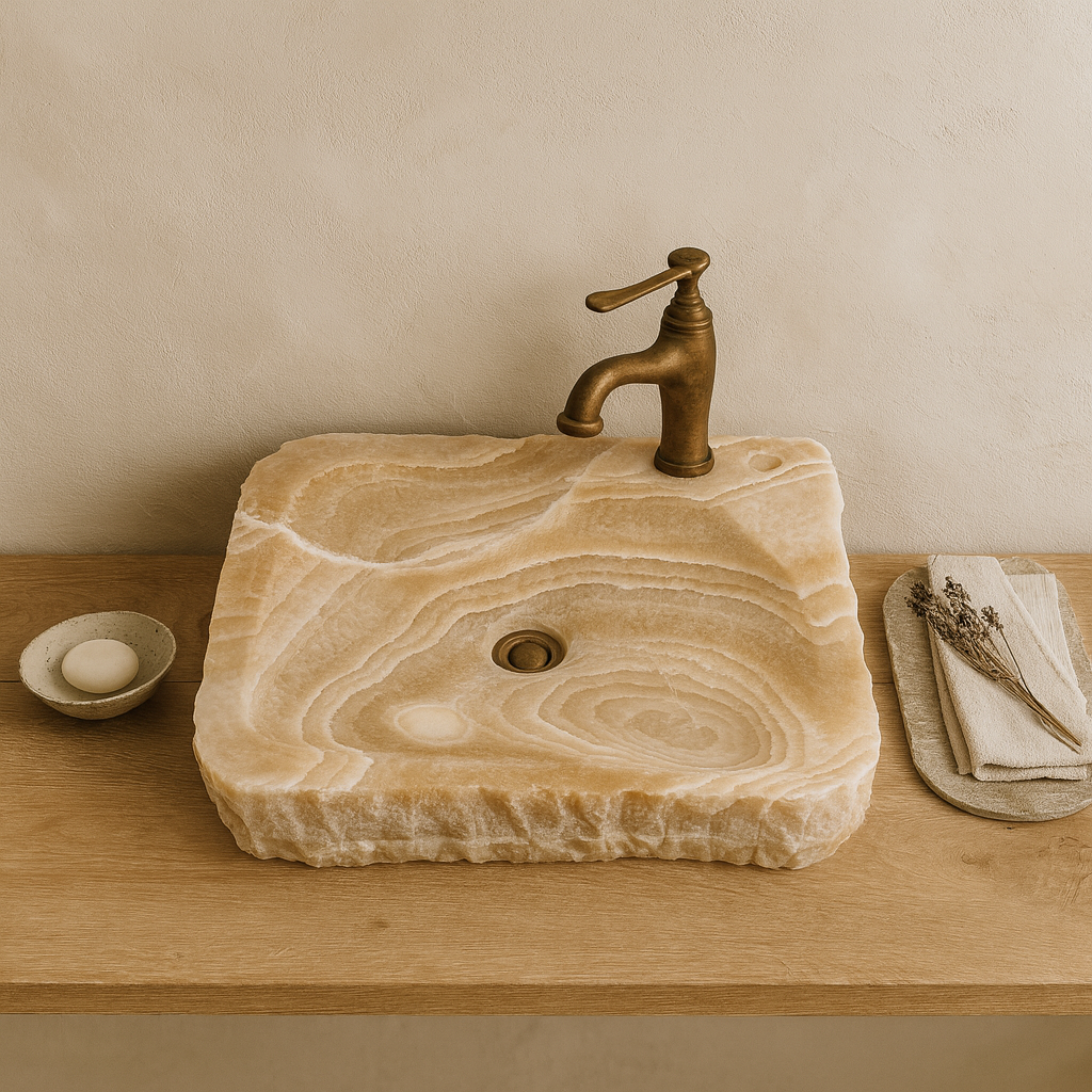 Onyx Marble Sink Bathroom – Natural Stone Rectangular Vessel Sink
