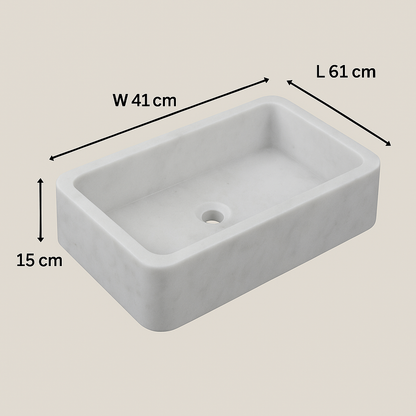 Marble Sink – Carrara White Wall-Mount Bathroom Sink Ribbed Textured | Luxury Natural Stone Vanity Basin 16"x24"x6"