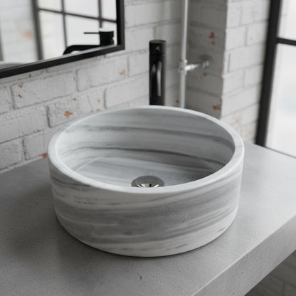 Marble Sink – Grey Stone Vessel Sink for Bathroom | Round Natural Marble Basin 16.5"x16.5"x6"