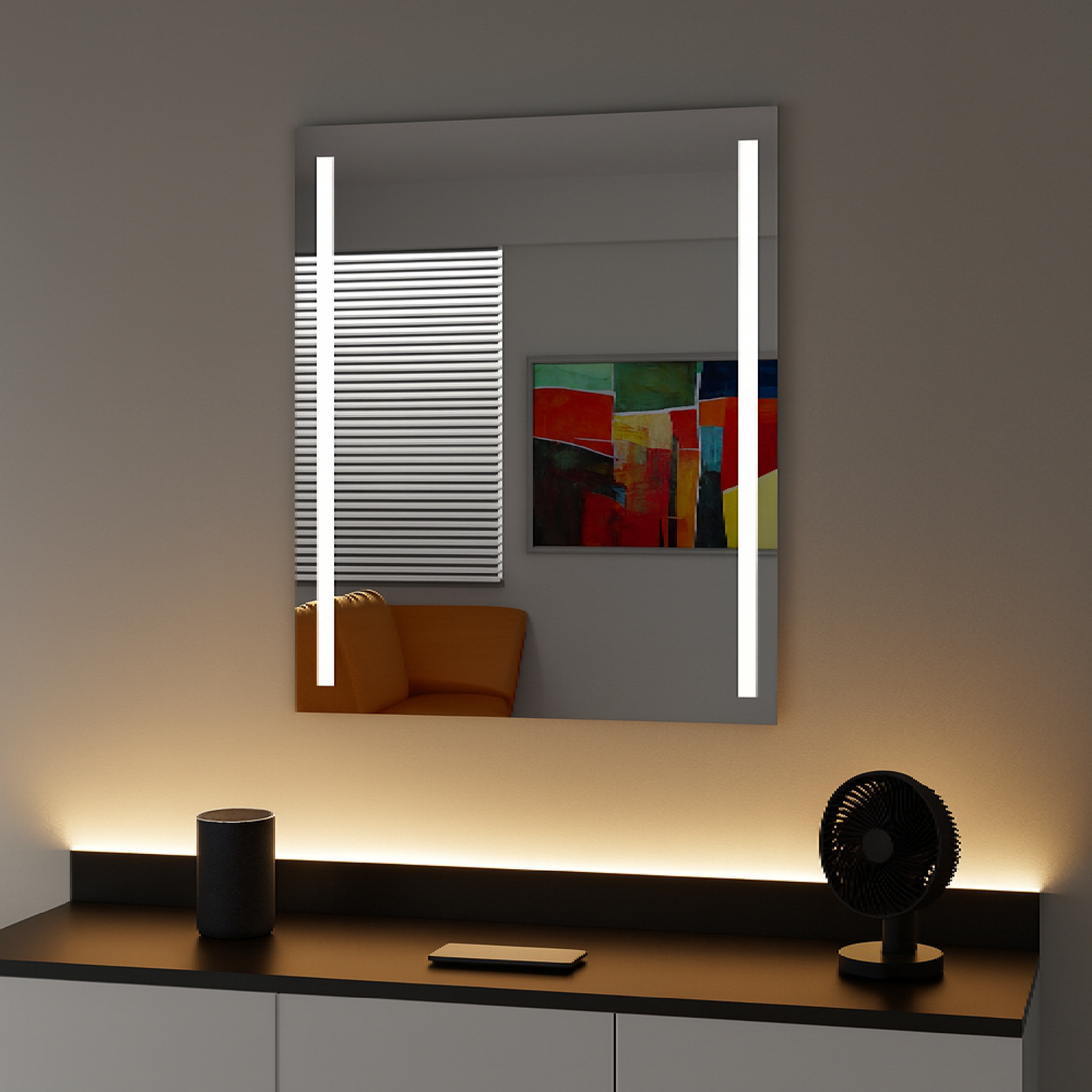 LED Bathroom Mirror – Vertical Lighted Vanity Mirror, Modern Wall Mirror with Dual LED Strips