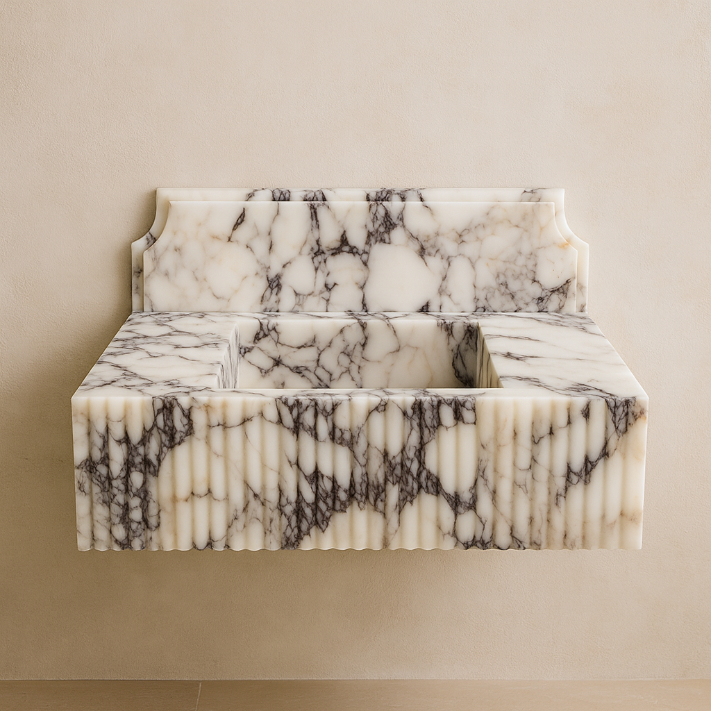 Marble Sink – Calacatta Viola Stone Bathroom Sink | Luxury Fluted Wall-Mount Basin