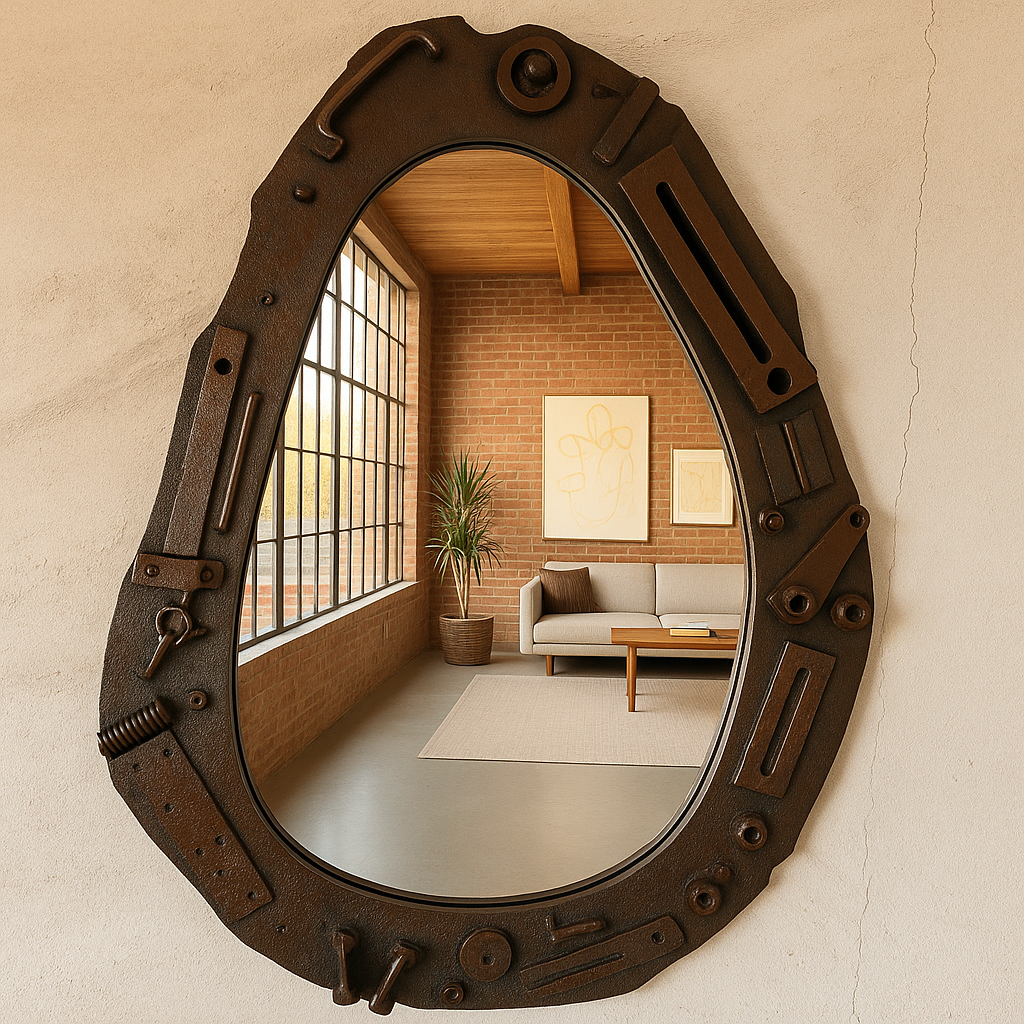 Industrial Wall Mirror – Steampunk MDF Frame Mirror with metal part for Loft & Modern Interiors