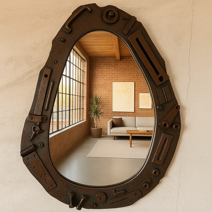 Industrial Wall Mirror – Steampunk MDF Frame Mirror with metal part for Loft & Modern Interiors
