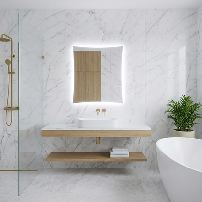 LED Bathroom Mirror – Curved Edge Backlit Vanity Mirror, Modern Lighted Wall Mirror