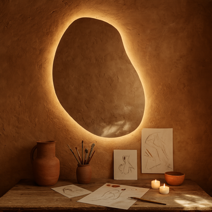 LED Bathroom Mirror – Modern Irregular Shaped Lighted Vanity Mirror with Touch Sensor