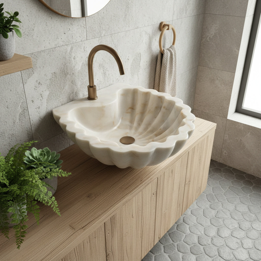 Carrara White Marble Sink | Shell Design Vessel Basin USA | Luxury Natural Stone Bathroom Sink