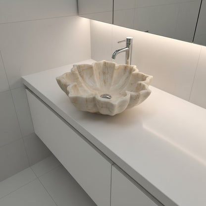 Marble Sink Stone Vessel Sink – Carrara Marble Leaf Bathroom Basin, Hand-Carved Natural Marble