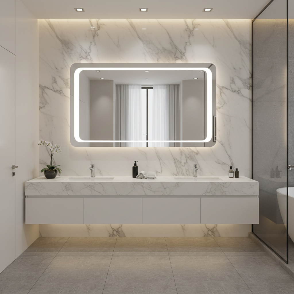 LED Bathroom Mirror with Backlit Rectangle Design – Modern Dimmable Vanity Wall Mirror