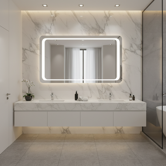LED Bathroom Mirror with Backlit Rectangle Design – Modern Dimmable Vanity Wall Mirror