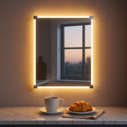 LED Bathroom Mirror – Square Backlit Vanity Mirror, Modern Lighted Wall Mirror