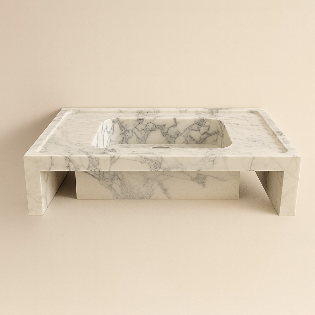 Marble Sink – Calacatta Viola Wall-Mount Bathroom Vanity Sink | Fluted U-Shape Stone Basin