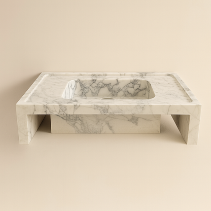 Marble Sink – Calacatta Viola Wall-Mount Bathroom Vanity Sink | Fluted U-Shape Stone Basin