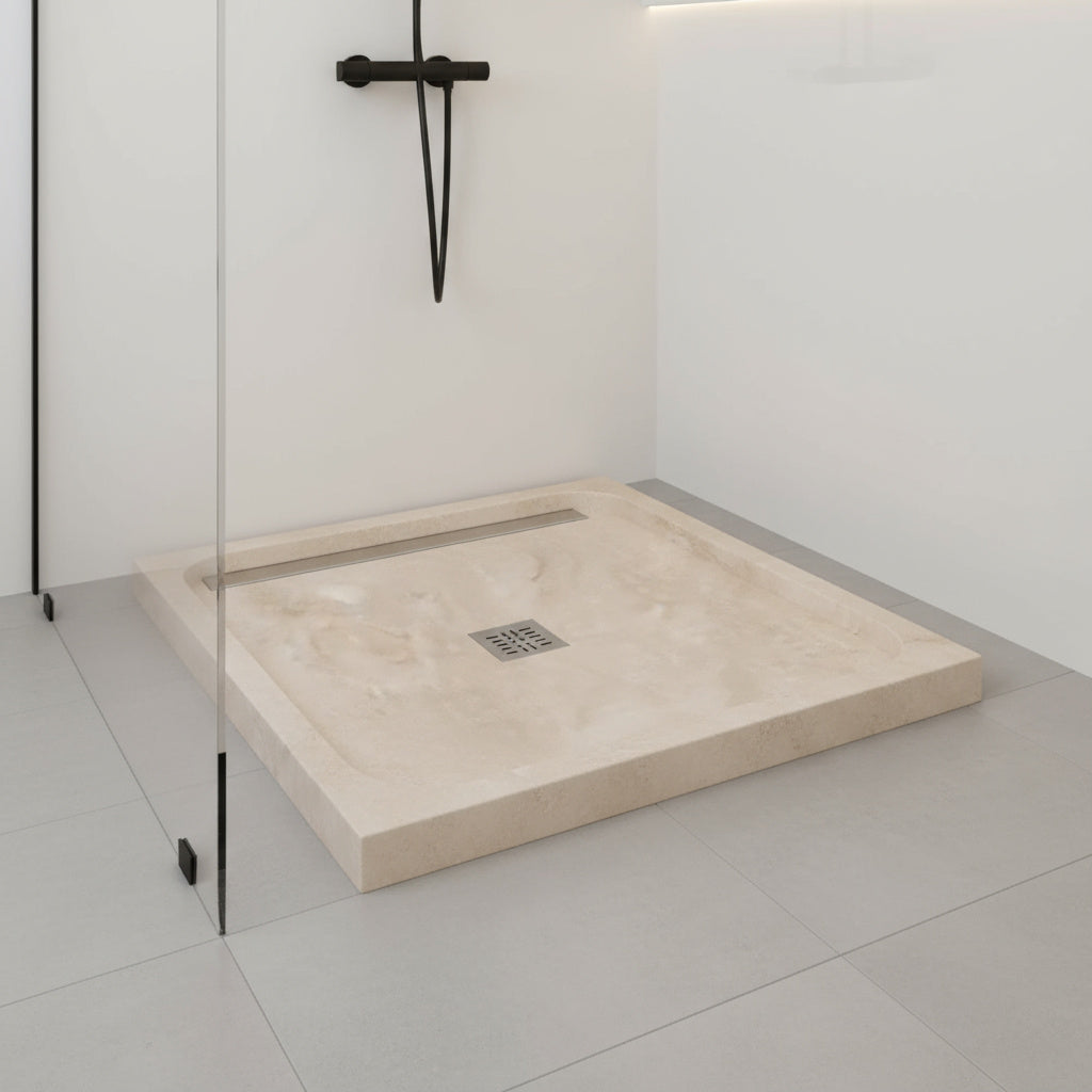 Shower Base – Travertine Stone Shower Pan | Troia Light Rectangular Marble Tray