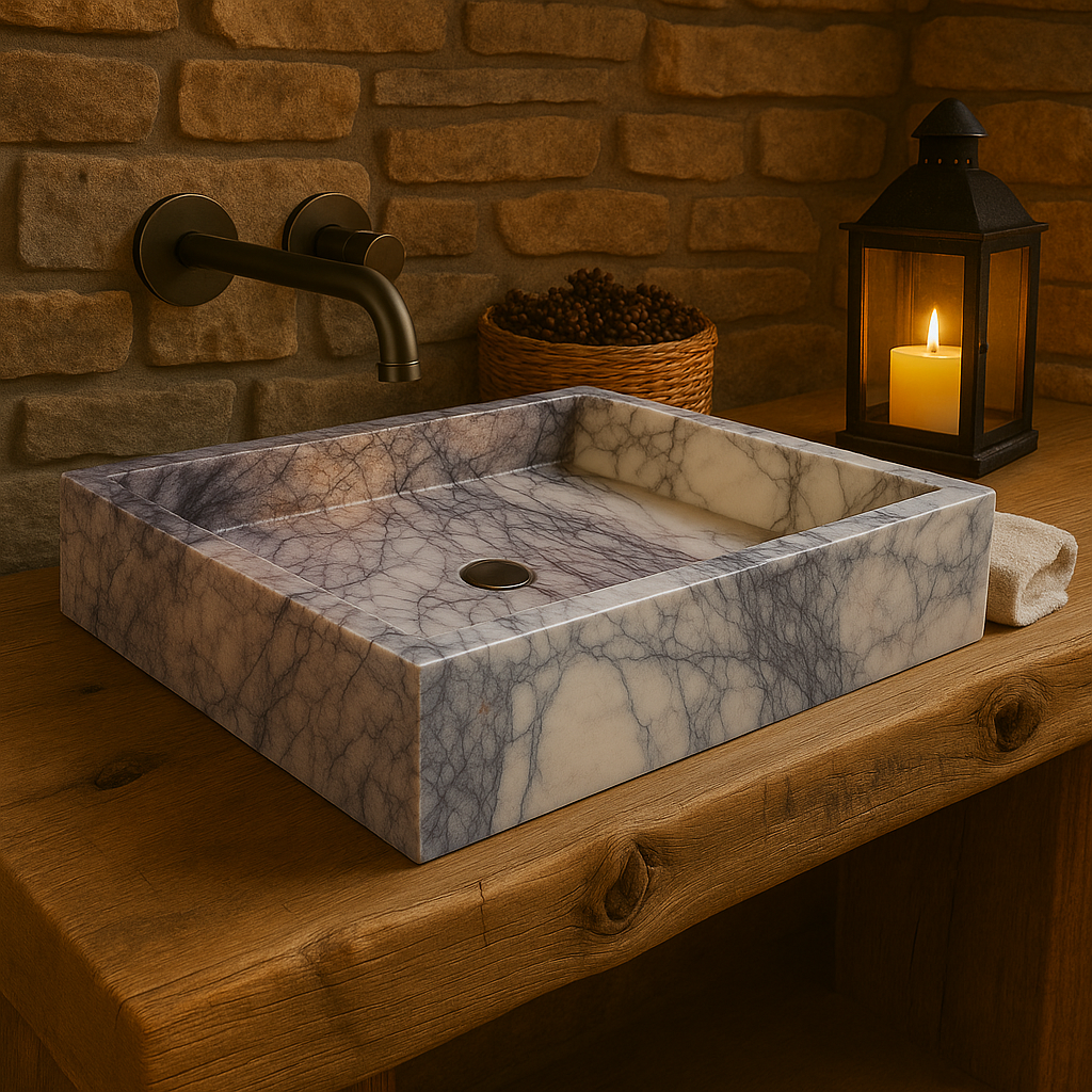 Marble Bathroom Sink – Lilac Marble Rectangular Stone Vessel Sink