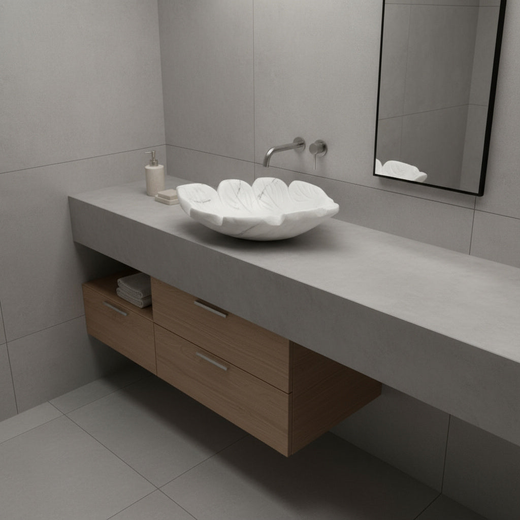 Luxury Marble Vessel Sink – Handcrafted Natural Stone Bathroom Basin, Designer Vanity Bowl