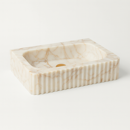 Marble Sink – Calacatta Stone Vessel Sink for Bathroom | Fluted Luxury Rectangular Basin 16"x20"x5.5"