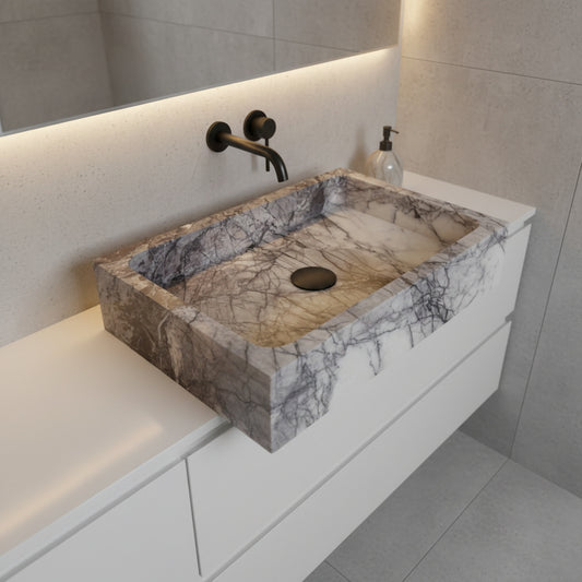 Marble Bathroom Sink – Lilac Marble Rectangular Stone Vessel Sink