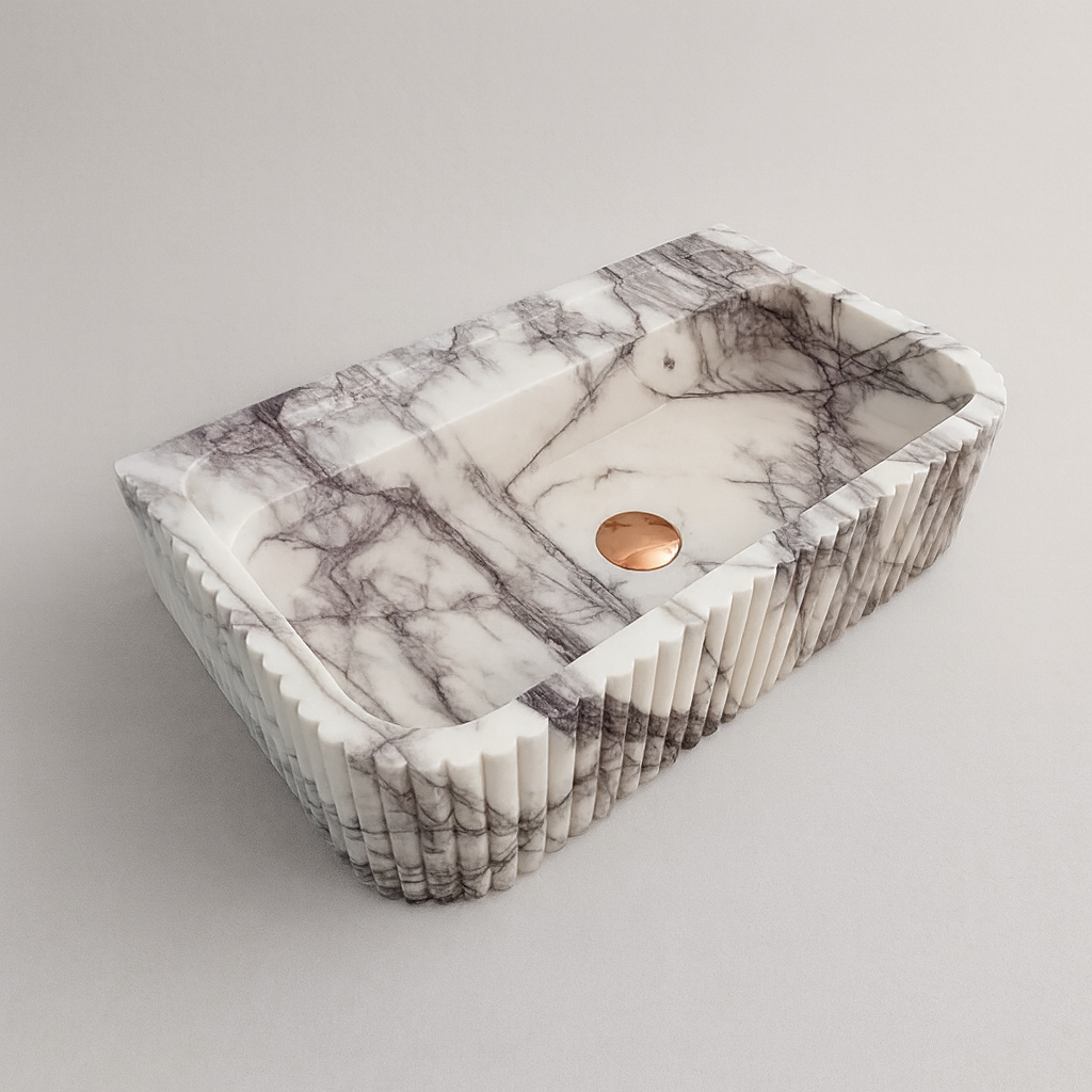 Luxury Marble Bathroom Sink – New York Marble Wall-Mount Vanity with Ribbed Texture