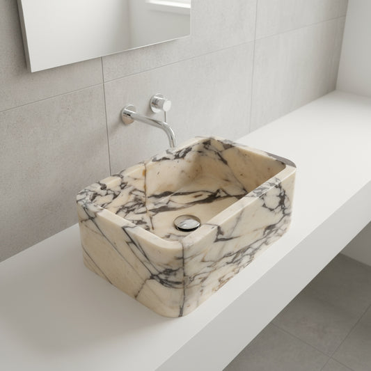 Marble Bathroom Sink – Calacatta Viola Stone Vessel Sink Rectangular