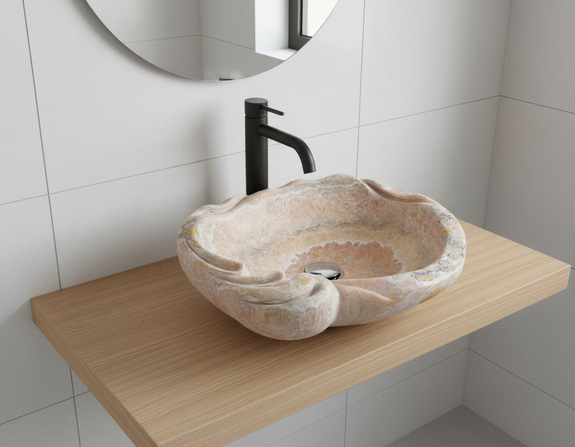 Marble Sink – Luxury Stone Sink Bathroom Basin (50x55x15 cm), Handcrafted Natural Marble Vanity Bowl