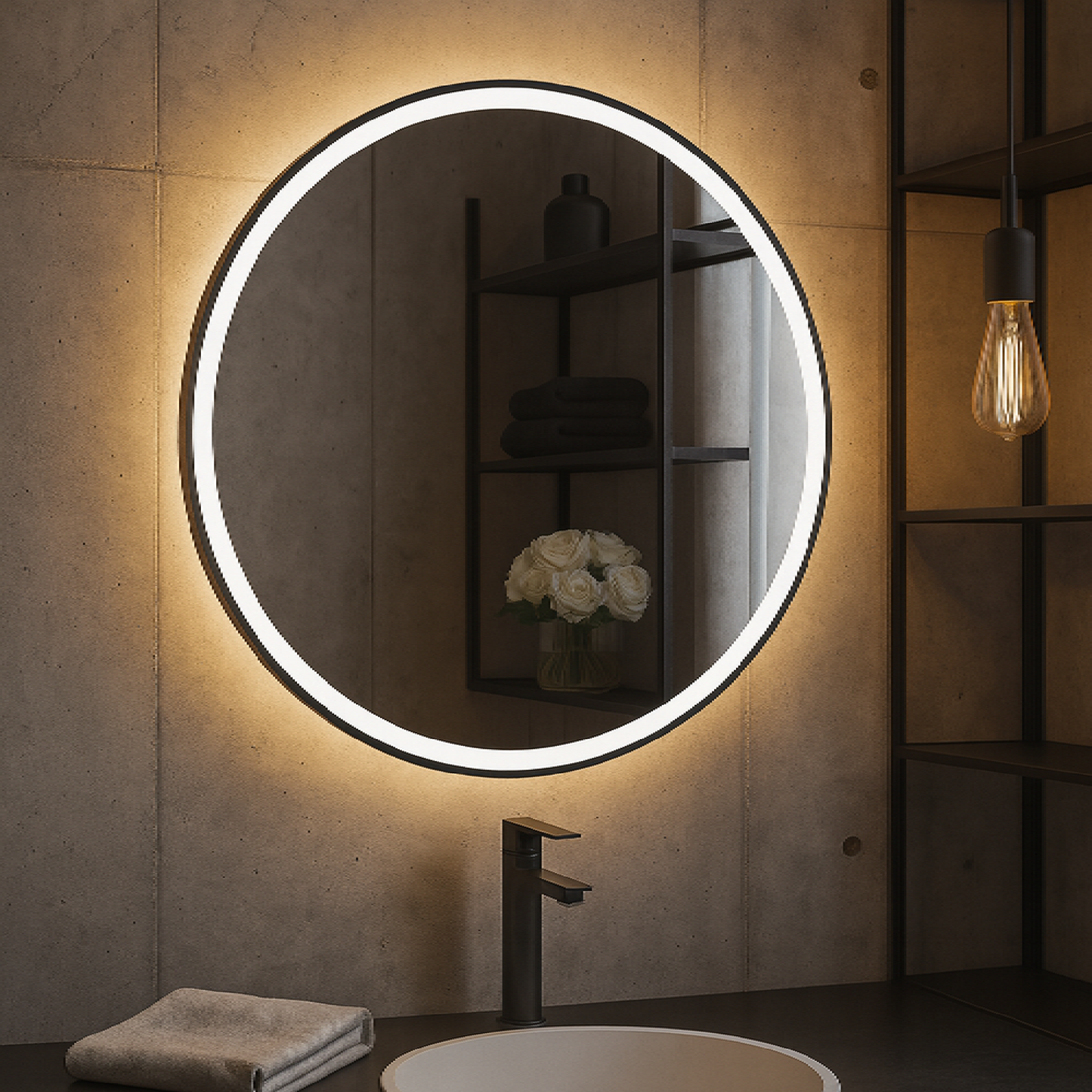 LED Bathroom Mirror – Round Backlit Vanity Mirror, Modern Lighted Wall Mirror