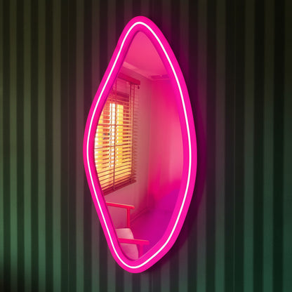 Neon LED Wavy Wall Mirror – Modern Irregular Shape MDF Frame Mirror | Decorative Accent for Bedroom & Living Room