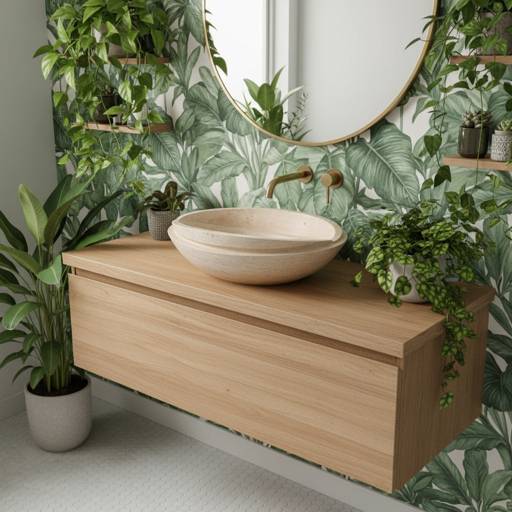 Luxury Marble Vessel Sink – Natural Travertine Stone Bathroom Basin, Handcrafted Modern Vanity Bowl (40x40x14 cm)