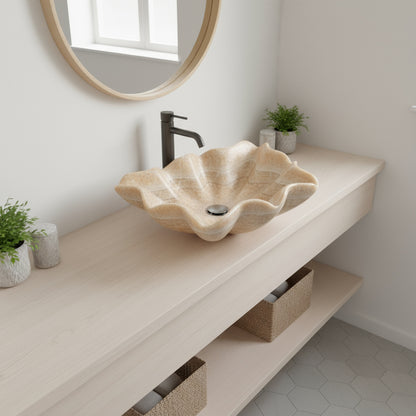 Hand-Carved Beige Natural Stone Bathroom Basin 25.6"x17.7"x6.3" (65x45x16 cm)