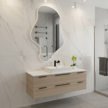 Wavy Irregular Wall Mirror – Modern Asymmetrical Bathroom Mirror with Black Frame