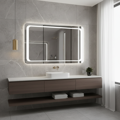 LED Bathroom Mirror with Backlit Rectangle Design – Modern Dimmable Vanity Wall Mirror